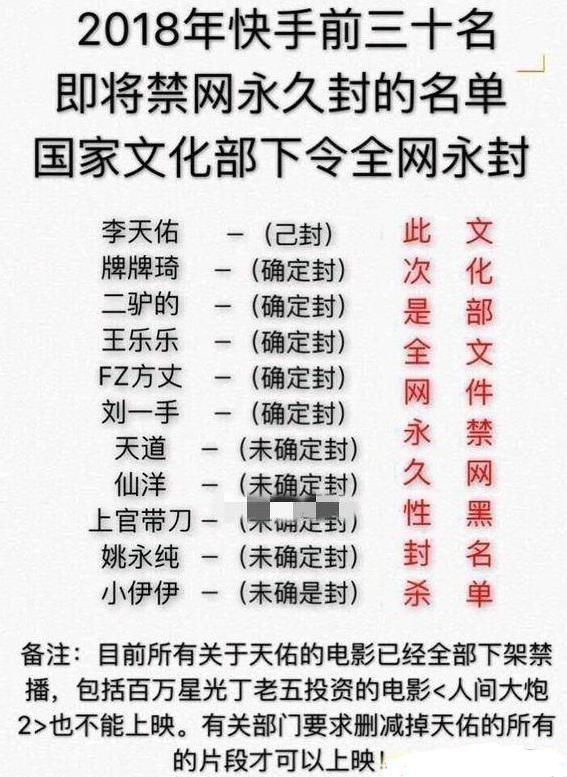 2018快手前三十将封永久禁播主播名单图片1